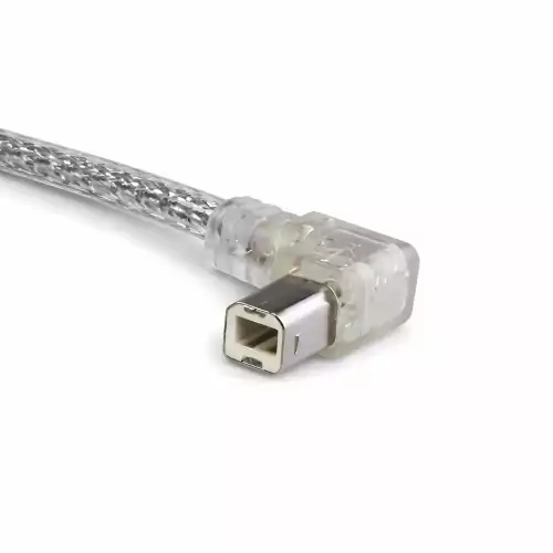 USB 2.0 kabelis A į B, dešiniuoju kampu, skaidrus, AWG 28/24, 2,00 m
